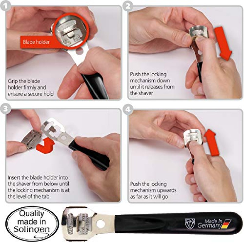 독일 칼 3개 - 굳은살 제거제 면도기 커터 제거기 면도기, 40개의 매우 날카로운 리필 블레이드 포함 - 독일 솔링겐산