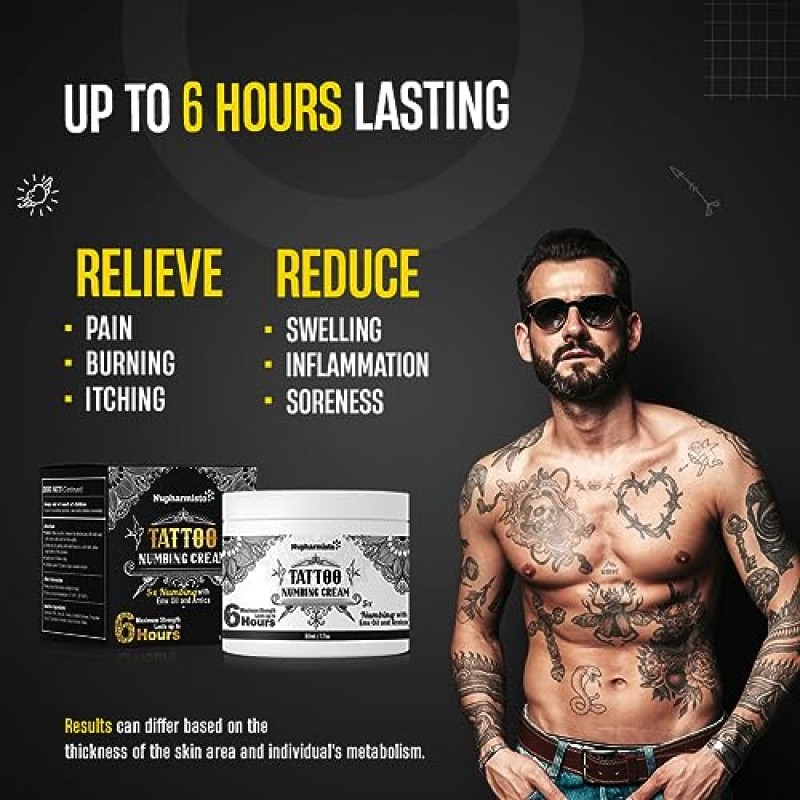 Nupharmisto 문신 마비 크림(50ml/1.7floz), 6시간 최대 강도 무통 문신 마비 크림, 5x 마비, 에뮤 오일 및 아르니카.50ml