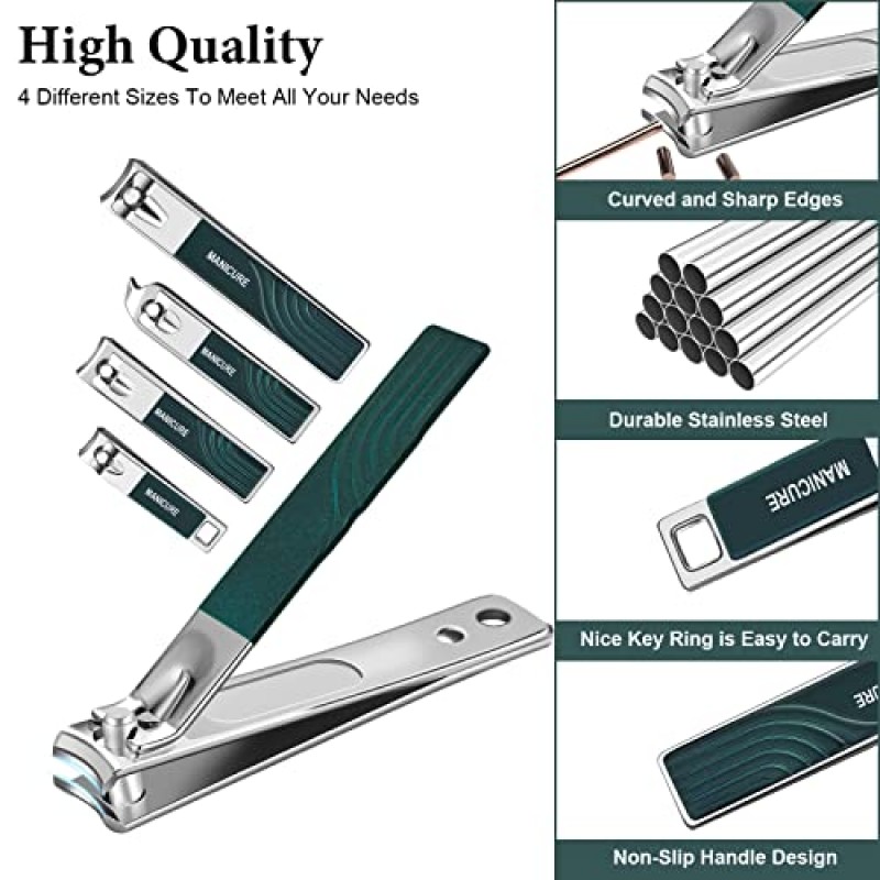 매니큐어 세트 손톱깎이 키트 22개 전문 페디큐어 세트 날카롭고 내구성이 뛰어난 스테인레스 스틸 네일 케어 도구 남성용 여성용 고급스러운 여행용 케이스 포함(짙은 녹색)