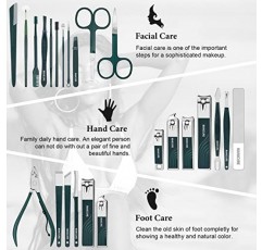 매니큐어 세트 손톱깎이 키트 22개 전문 페디큐어 세트 날카롭고 내구성이 뛰어난 스테인레스 스틸 네일 케어 도구 남성용 여성용 고급스러운 여행용 케이스 포함(짙은 녹색)