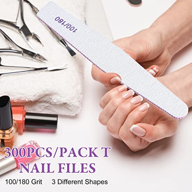 300 Pcs 3 스타일 네일 파일 대량 100/180 그릿 양면 전문 재사용 가능한 에머리 보드 네일 파일 홈 살롱 용 아크릴 네일 매니큐어 파일 용 대량