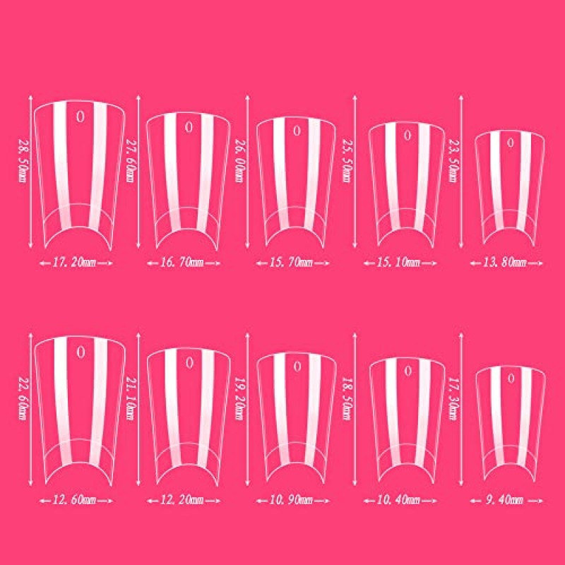 gootrades 오리 팬 플레어 네일 팁, 500개 투명 천연 크리스탈 오리 피트 스타일, 넓은 프렌치 네일 확장용, 하프 커버 아크릴 네일 전문, Y2K에서 영감을 받은 디자인(10 사이즈 클리어)