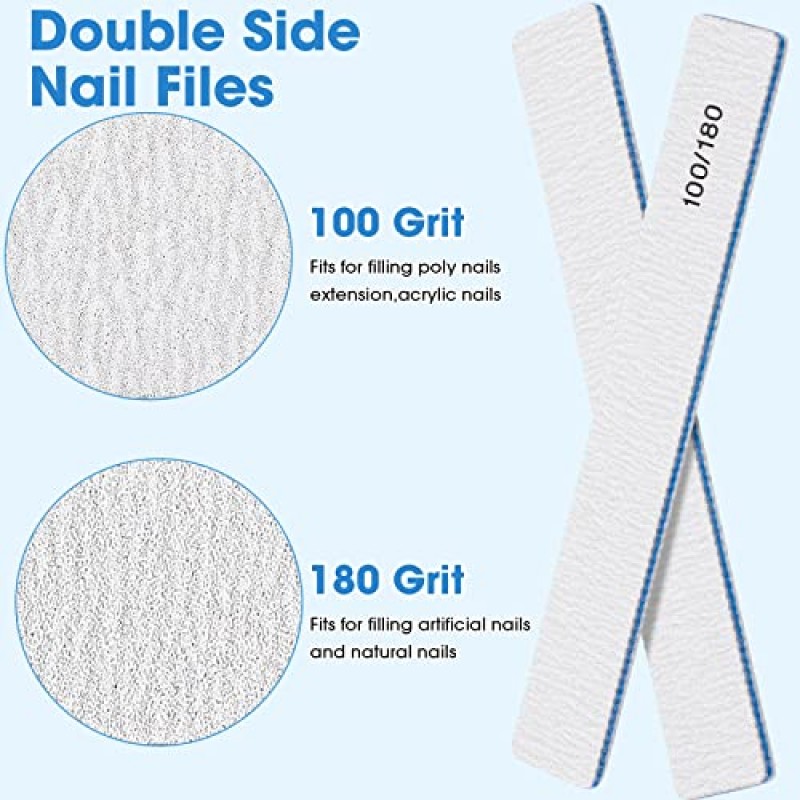 Lanties 200 Pcs 100/180 그릿 네일 파일 전문 재사용 가능한 네일 파일 아크릴 및 젤 네일용 양면 에머리 보드 세척 가능한 네일 스타일링 파일 미용실 및 가정용 매니큐어 도구