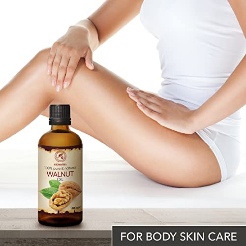 AROMATIKA 호두 오일 3.4 fl oz - Juglans Regia 씨 오일 - 미국 - 100% 순수 - 페이스 케어용 인텐시브 - 바디 - 헤어 - 스킨 - 네일 - 손 - 에센셜 오일 함유