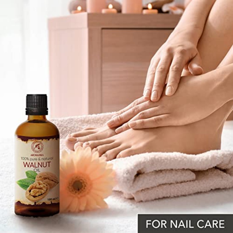 AROMATIKA 호두 오일 3.4 fl oz - Juglans Regia 씨 오일 - 미국 - 100% 순수 - 페이스 케어용 인텐시브 - 바디 - 헤어 - 스킨 - 네일 - 손 - 에센셜 오일 함유