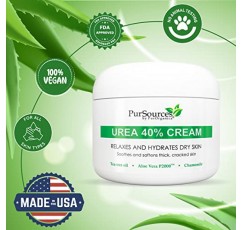 PurOrganica Urea 40% 풋 크림 - Made in USA - 옥수수, 굳은 살 및 각질 제거제 - 모이스처라이저 및 수분 공급제 - 두껍고, 갈라지고, 거칠고, 죽은 피부와 건조한 피부용