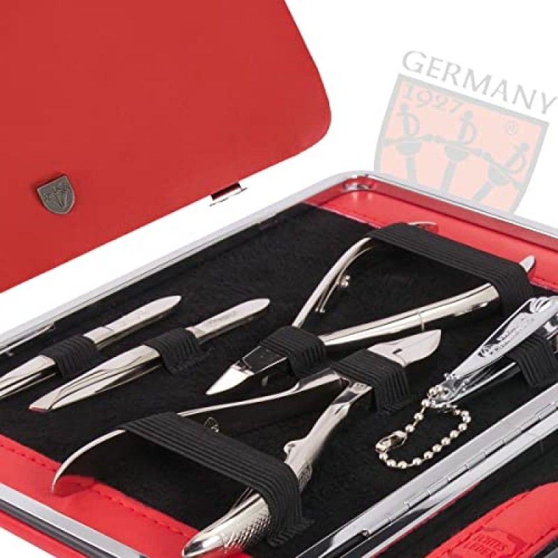 3 Swords Germany - 브랜드 품질 11피스 매니큐어 페디큐어 손질 키트 전문 손가락 및 발가락 손톱 관리 가위 깎기 정품 가죽 케이스 세트 선물 상자, Made in Solingen Germany(03669)
