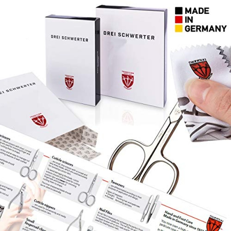 3 Swords Germany - 브랜드 품질 11피스 매니큐어 페디큐어 손질 키트 전문 손가락 및 발가락 손톱 관리 가위 깎기 정품 가죽 케이스 세트 선물 상자, Made in Solingen Germany(03669)