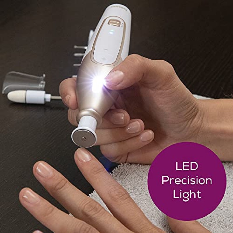 Beurer MP64 네일 드릴 키트, 10개의 부착물과 LED 조명이 포함된 무선 전기 네일 파일, 속도 조절이 가능한 전기 매니큐어 세트, 매니큐어 및 페디큐어용 전자 파일, 보관 케이스 포함