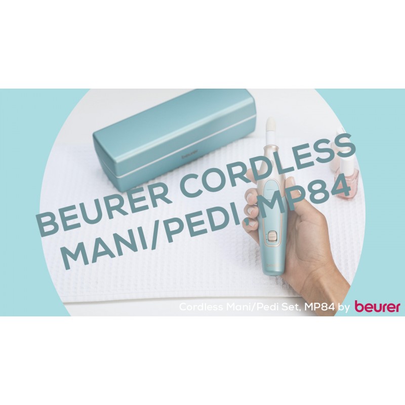 Beurer MP84,14피스 전문 매니큐어 및 페디큐어 네일 드릴 키트, 첨부 파일이 있는 무선 전기 네일 파일, LED 조명, 속도 조절 가능, 매니큐어 및 페디큐어용 네일 드레멜, 보관 케이스