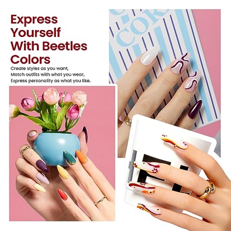 딱정벌레 젤 매니큐어 키트 자외선 52 Pcs 젤 스타터 키트 32 색상 핑크 블루 글리터 젤 폴리시 세트베이스 탑 코트 큐티클 오일 및 빌더 여성용 블루밍 젤 아트 매니큐어 키트 Golden Journey