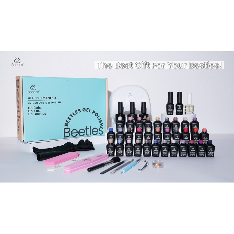 딱정벌레 젤 매니큐어 키트 자외선 52 Pcs 젤 스타터 키트 32 색상 핑크 블루 글리터 젤 폴리시 세트베이스 탑 코트 큐티클 오일 및 빌더 여성용 블루밍 젤 아트 매니큐어 키트 Golden Journey