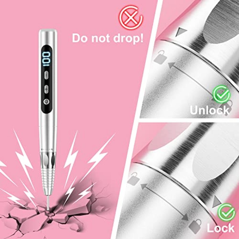 TIHONI Professional 30000RPM 무선 전기 아크릴 네일 드릴 젤 손톱용 충전식 휴대용 E 파일 기계 초보자 및 미용실용 6비트 폴란드어 매니큐어 페디큐어 조각(실버)