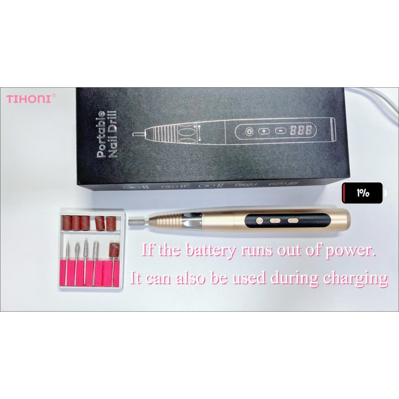 TIHONI Professional 30000RPM 무선 전기 아크릴 네일 드릴 젤 손톱용 충전식 휴대용 E 파일 기계 초보자 및 미용실용 6비트 폴란드어 매니큐어 페디큐어 조각(실버)
