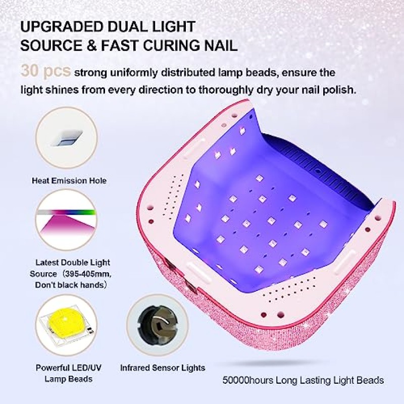 UV 네일 램프 54W, 젤 매니큐어용 무선 젤 UV Led 네일 램프, 4개 타이머 및 LCD 디스플레이가 장착된 충전식 UV 네일 라이트 네일 건조기, 라인스톤이 포함된 전문 ​​고속 경화 램프 네일 아트 도구