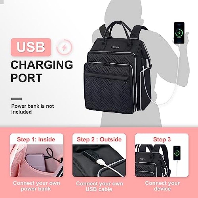 Leudes 매니큐어 정리함 홀더 77병 네일 기술 용품용 매니큐어 보관함 네일 가방 정리함 케이스 USB 충전 포트가 있는 여행용 배낭 15.6인치 노트북에 적합