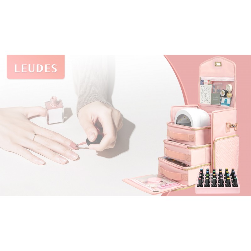 Leudes 매니큐어 홀더 정리함 및 83병용 보관 케이스(0.33-0.68fl.oz) 및 네일 건조기, 탈착식 파우치 3개가 포함된 네일 가방 및 도구 보관 섹션(대형, 검정색)