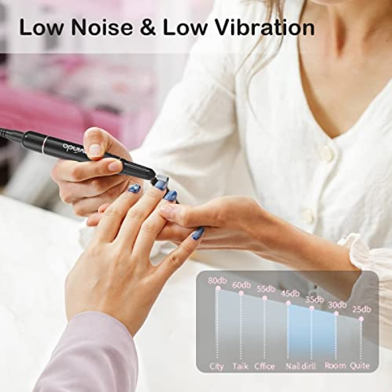 전문 네일 드릴 머신, 아크릴 젤 네일용 Lavinda 35000RPM 전기 네일 파일, 코어리스 모터가 포함된 무선 휴대용 네일 드릴 키트, 매니큐어 페디큐어 모양 도구(다이아몬드, 핑크)