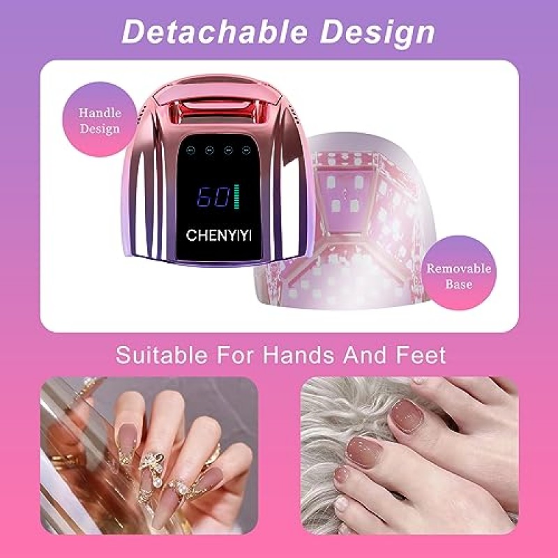 CHENYIYI 96W 충전식 UV LED 네일 램프, LCD 디스플레이 자동 센서가 장착된 손톱용 휴대용 무선 자외선, 살롱용 젤 폴리쉬 광 경화 램프용 전문 네일 건조기(보라색)
