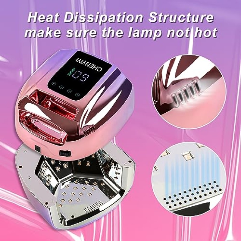 CHENYIYI 96W 충전식 UV LED 네일 램프, LCD 디스플레이 자동 센서가 장착된 손톱용 휴대용 무선 자외선, 살롱용 젤 폴리쉬 광 경화 램프용 전문 네일 건조기(보라색)