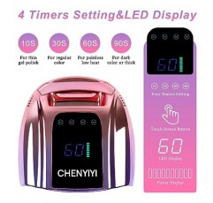 CHENYIYI 96W 충전식 UV LED 네일 램프, LCD 디스플레이 자동 센서가 장착된 손톱용 휴대용 무선 자외선, 살롱용 젤 폴리쉬 광 경화 램프용 전문 네일 건조기(보라색)