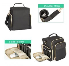 매니큐어 정리함, 48병(15ml - 0.5 fl.oz) 수용 및 LED 램프 칸, 고급 매니큐어 보관 케이스(탈착식 파우치 2개 포함), 도구 및 액세서리용 지퍼가 달린 네일 케어 포켓 5개