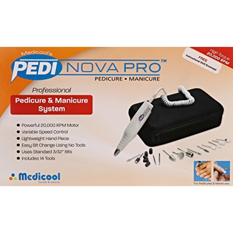 Medicool Pedinova Pro 20,000RPM 매니큐어 및 페디큐어용 네일 줄 기계(여행용 케이스 및 비트 키트 포함) | 페디노바-P