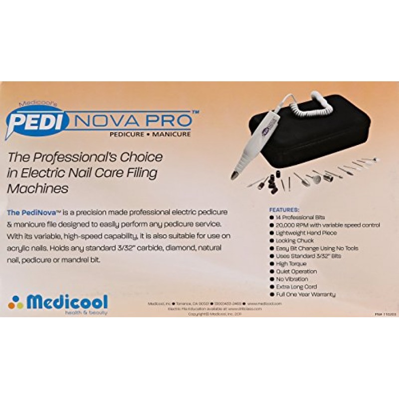 Medicool Pedinova Pro 20,000RPM 매니큐어 및 페디큐어용 네일 줄 기계(여행용 케이스 및 비트 키트 포함) | 페디노바-P