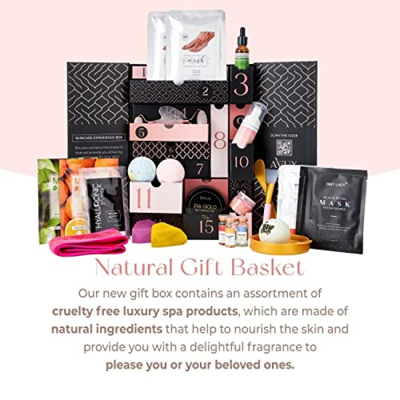 AVUX 뷰티 케어 번들 31개 – 목욕 및 바디 세트에는 젤리 마스크, 옥 롤러, 구아샤, 입욕제, 그릇, 수건, 주걱 등이 포함됩니다. – 소녀와 여성을 위한 생일 및 결혼식에 스파 세트 선물