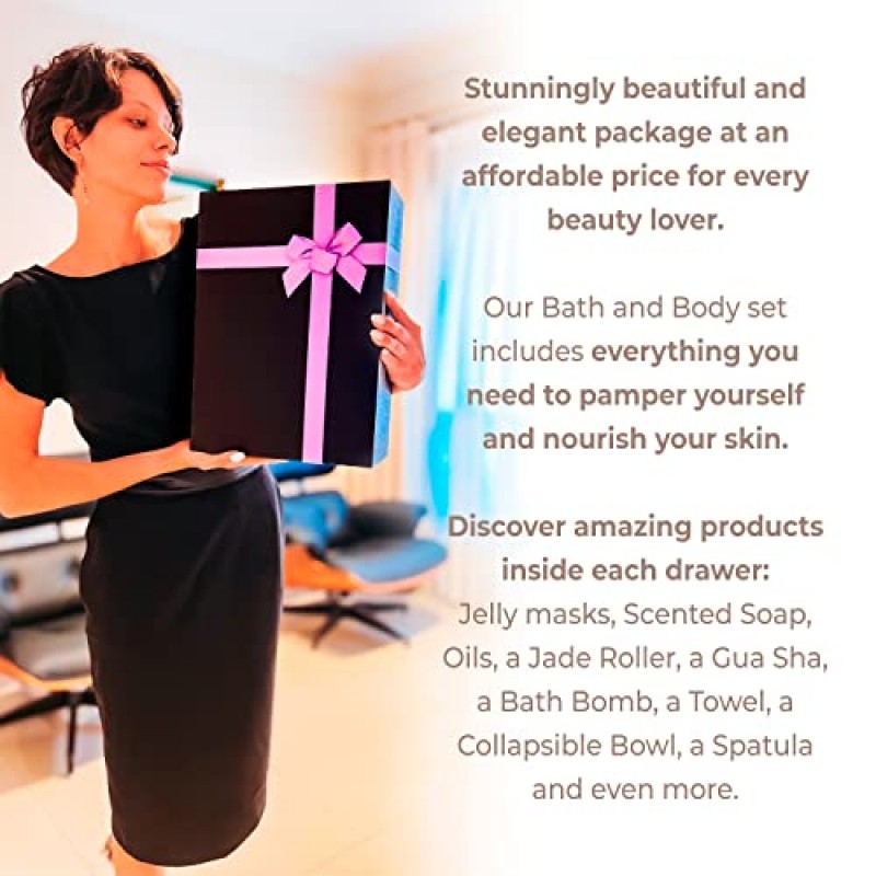 AVUX 뷰티 케어 번들 31개 – 목욕 및 바디 세트에는 젤리 마스크, 옥 롤러, 구아샤, 입욕제, 그릇, 수건, 주걱 등이 포함됩니다. – 소녀와 여성을 위한 생일 및 결혼식에 스파 세트 선물