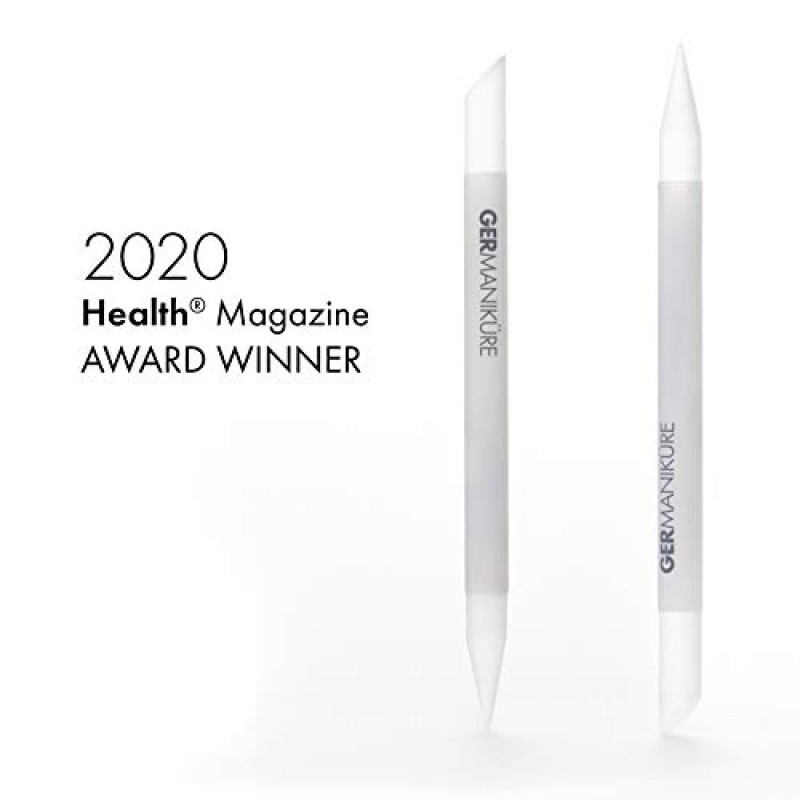 GERMANIKURE 6피스 매니큐어 세트(베이지 가죽 케이스) - 독일산 FINOX 스테인리스 스틸 도구, 체코산 유리 네일 케어 용품 – 전문 큐티클 및 네일 케어 키트