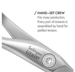 GERMANIKURE 4피스 미니 전문 매니큐어 세트(스웨이드 케이스 포함) - FINOX 스테인레스 스틸 도구 Made in Solingen Germany, 유리 네일 케어 용품 Made in Czech Republic