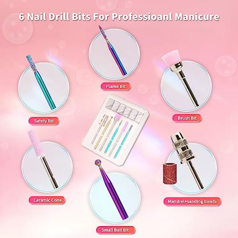 전기 휴대용 네일 드릴, Lavinda 35000RPM 아크릴 젤 네일용 전문 네일 드릴 머신, 살롱 가정용 무선 충전식 E 파일 매니큐어/페디큐어/연마 도구