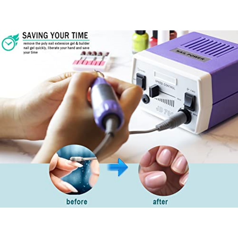 Véfaîî 업그레이드된 네일 드릴 전기 네일 파일, JD700 아크릴 네일용 네일 드릴 전문 30000RPM 매니큐어 도구 네일 딥 키트용 아크릴 네일 드릴 아크릴 파우더 폴리 네일 젤 B-01