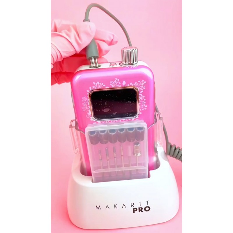 MakarttPro FlawlessPro 35000 RPM 전문 네일 기술자를 위한 조용한 충전식 휴대용 전자 파일 네일 드릴 유니콘 핑크