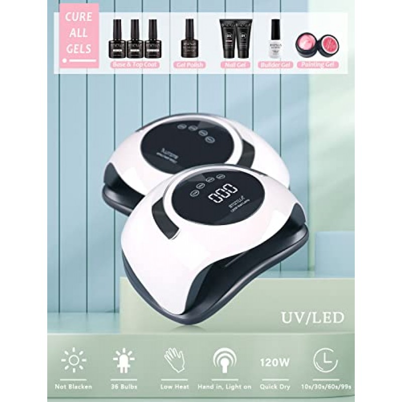 Btiztlla 45가지 색상 젤 매니큐어 키트(자외선 포함) 120W 네일 건조기, 분홍색 노란색 녹색 젤 매니큐어 세트 UV LED 네일 램프 닦음 없음 베이스 탑 코트 네일 아트 장식 매니큐어 도구 스타터 키트