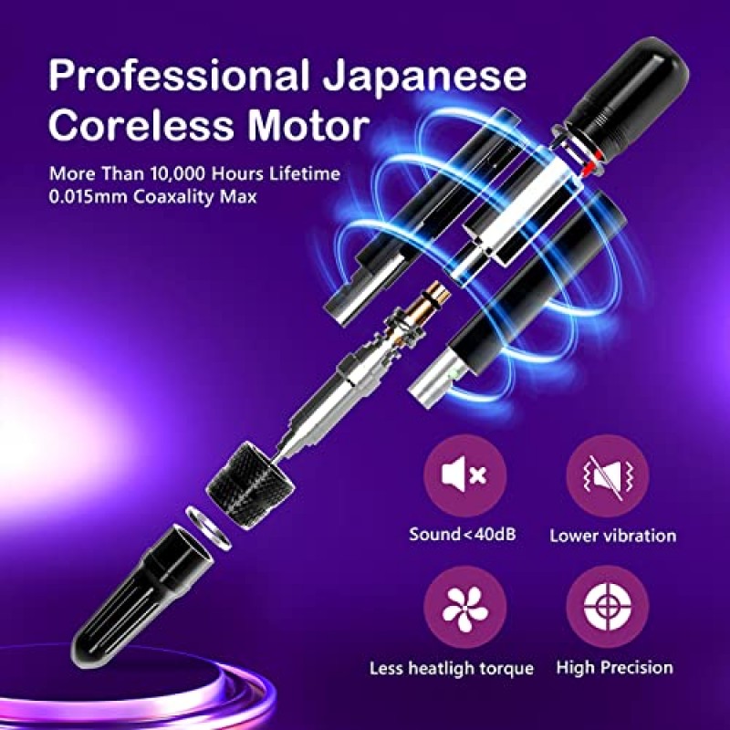 300Pcs 6 색 샌딩 밴드가있는 벨 전문 네일 드릴 머신, 35000RPM 6PCS 비트가있는 휴대용 코어리스 모터 전기 네일 파일, 아크릴 네일 케어 세트 용 충전식 Efile