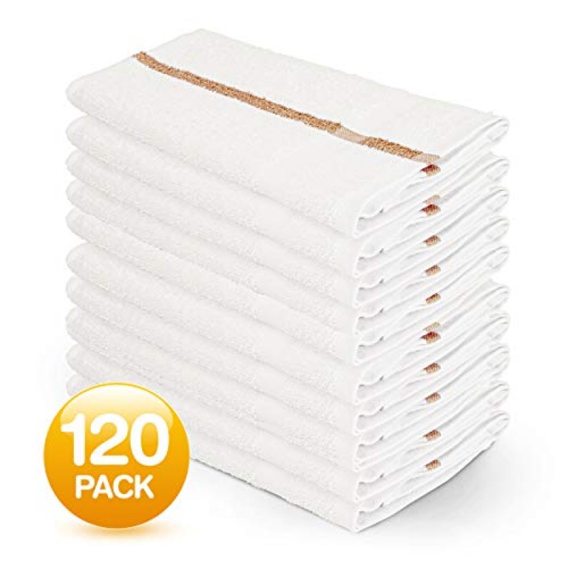 프리미엄 살롱 타월 120개 – 면 100% 16 x 27인치 – 체육관, 뷰티 스파, 이발사 또는 헤어 및 네일 케어용 흡수성 핸드 타월 – 호텔용 대량 도매 패키지 – 튼튼하고 부드러움 - 갈색 줄무늬
