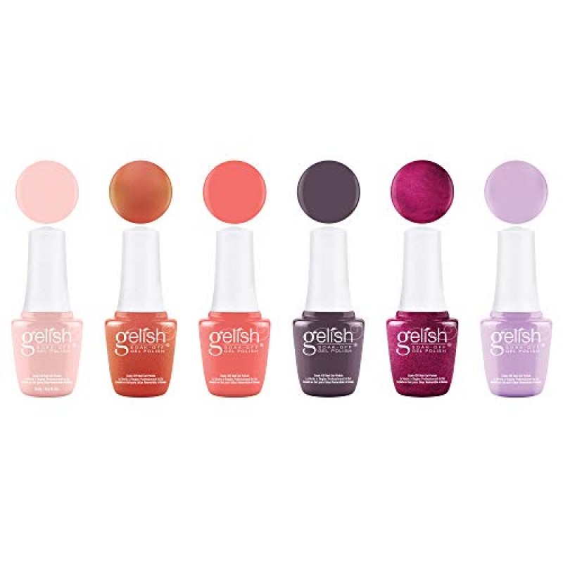 Gelish Terrific Trio Essentials 15mL Basix 케어 키트, 9mL 쉬머링 젤 네일 폴리시 컬렉션 및 매트/글로스 듀오 탑 잇 오프 담그 오프 클리어 코트