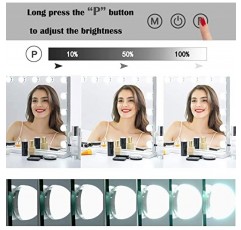 조명이 있는 Kucitup 화장 거울 화장 거울, 10X 배율, 15개의 조도 조절이 가능한 LED 전구, 3가지 색상 모드, 침실, 탁상용 또는 벽걸이용 터치 제어 기능이 있는 대형 할리우드 조명 화장 거울
