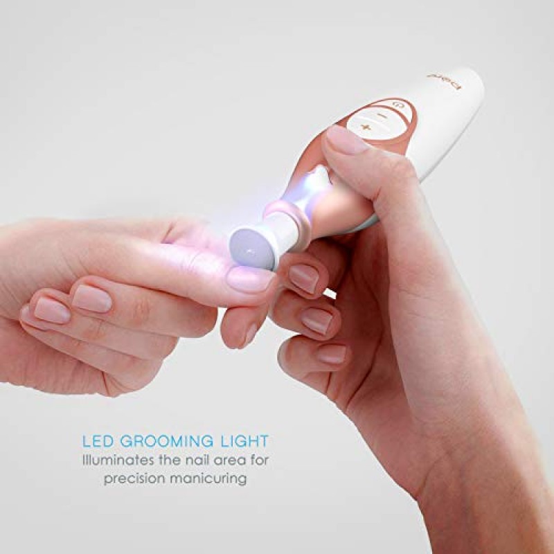 Pure Enrichment® PureNails™ Luxe 충전식 매니큐어 세트 - 아크릴 젤 네일용 무선 휴대용 전기 네일 드릴, 사파이어 파일링 부속품 9개가 포함된 매니큐어 페디큐어 및 LED 그루밍 라이트