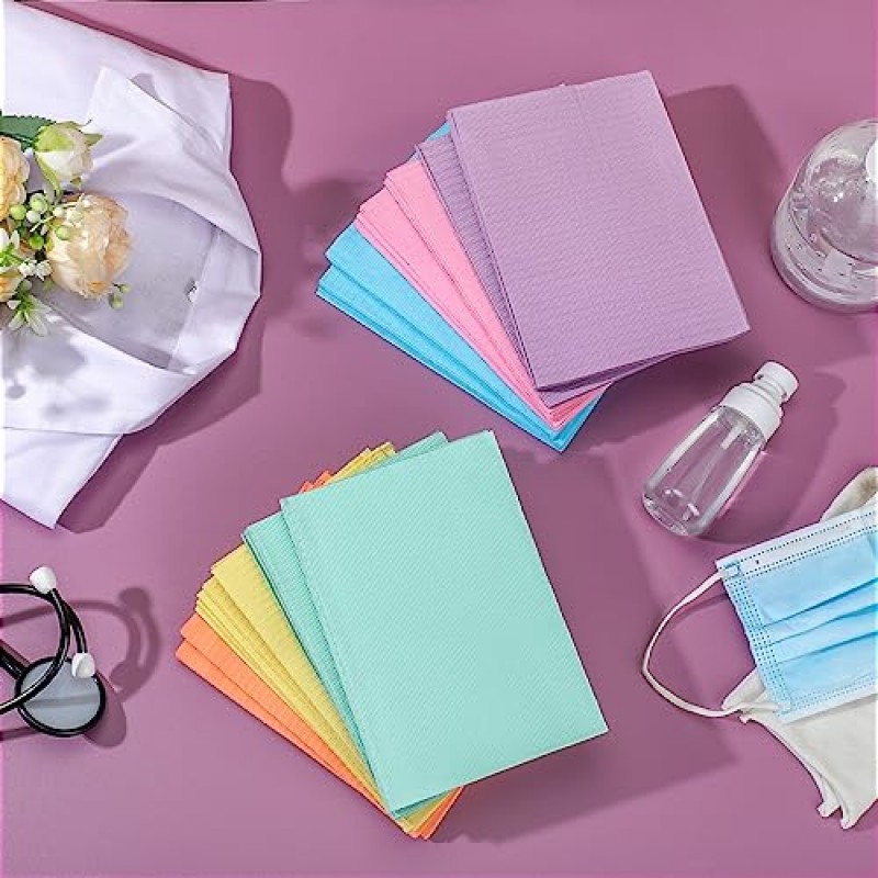 TrelaCo 750개 치과용 턱받이 일회용 방수 3겹 13 x 18인치 치과용 턱받이 치과용 또는 트레이 커버 및 네일 테이블 커버 용품용 대량 문신 턱받이 시트, 6가지 색상