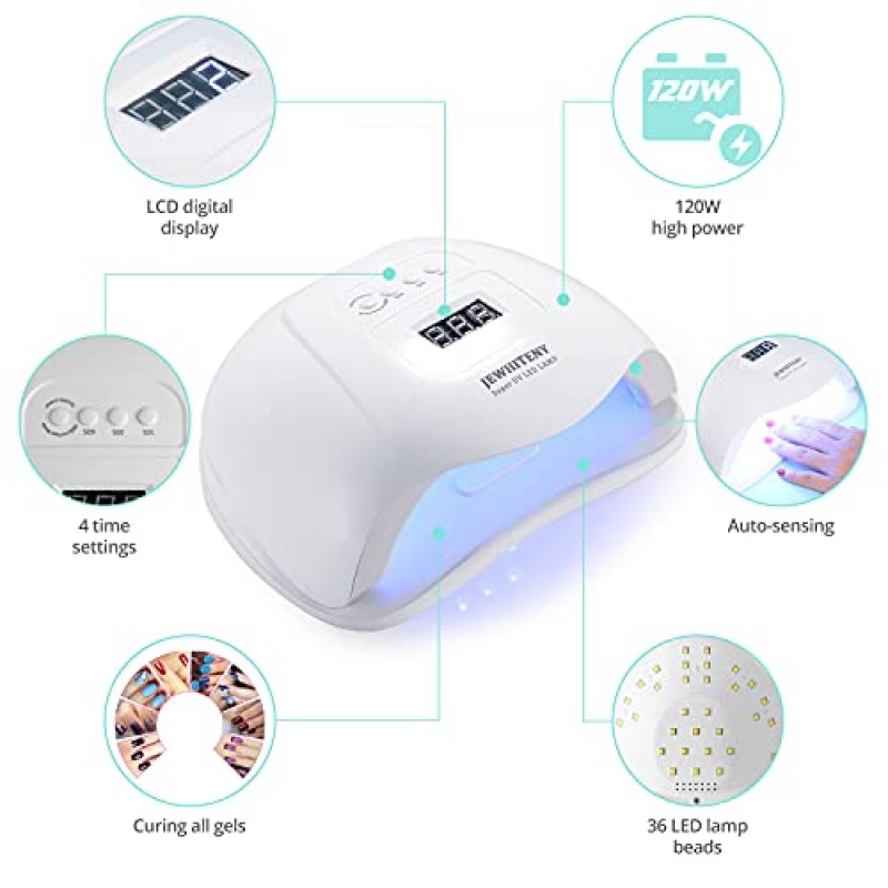 U V 라이트 120W 네일 램프가 포함된 젤 매니큐어 키트, 20개 젤 매니큐어 세트, 25000RPM 전기 네일 드릴 머신, 네일 아트 장식, 네일 매니큐어 도구, 올인원 젤 네일 키트 매니큐어 키트