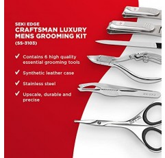 Seki Edge Craftsman 럭셔리 남성용 그루밍 키트(SS-3103) - 여행 케이스에 손톱깎이, 손톱 집게, 코 가위, 네일 파일 및 핀셋이 포함된 6피스 프리미엄 매니큐어 및 페디큐어 네일 키트