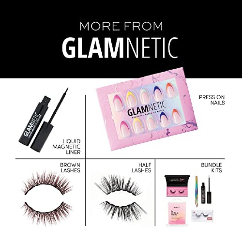 Glamnetic Press On Nails - 네일 글루에 브러시가 포함된 수 레트로 컬렉션 | 그루비 그린, 퍼플 파워, 핑크 소용돌이 | 재사용 가능한 미디엄 아몬드 네일