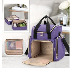 LUXJA 여행용 메이크업 가방(탈착식 케이스 2개 포함), 여러 수납 공간이 있는 화장품 가방(특허 출원 중), 보라색