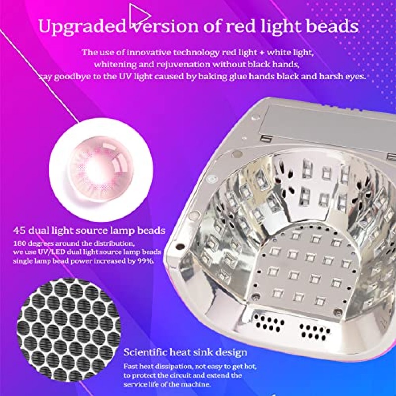 ANGNYA 90W 무선 충전식 UV LED 네일 램프, 45개의 구슬이 있는 손톱용 UV 조명 무선 네일 건조기 휴대용 젤 UV Led 네일 램프(4개 타이머 설정 센서 및 LCD 디스플레이 포함)