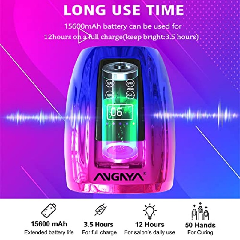 ANGNYA 90W 무선 충전식 UV LED 네일 램프, 45개의 구슬이 있는 손톱용 UV 조명 무선 네일 건조기 휴대용 젤 UV Led 네일 램프(4개 타이머 설정 센서 및 LCD 디스플레이 포함)