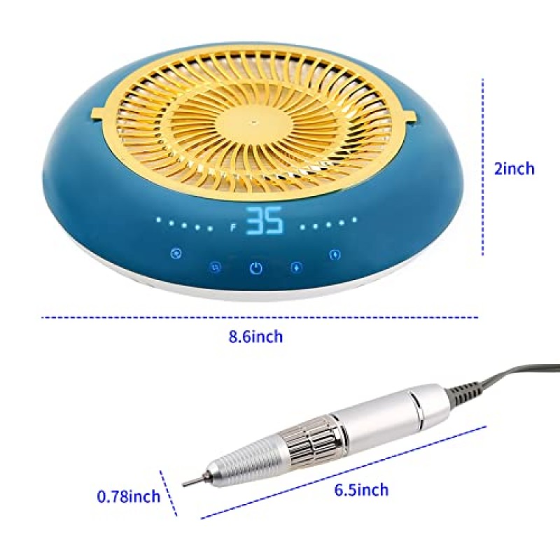 네일 집진기가 포함된 2 in 1 네일 드릴 머신, 아크릴 네일용 전문 네일 집진기 진공 35000RPM 전기 네일 드릴(살롱 사용 블루)...