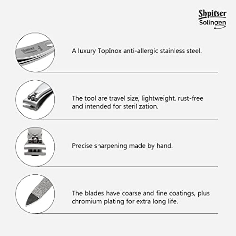 Shpitser 매니큐어 및 페디큐어 세트 3개의 Solingen 고급 TopInox 수술용 스테인레스 스틸 도구, 독일산 손으로 날카롭게 한 도구 여행 세트, 이탈리아 가죽 케이스의 정리 키트(갈색)